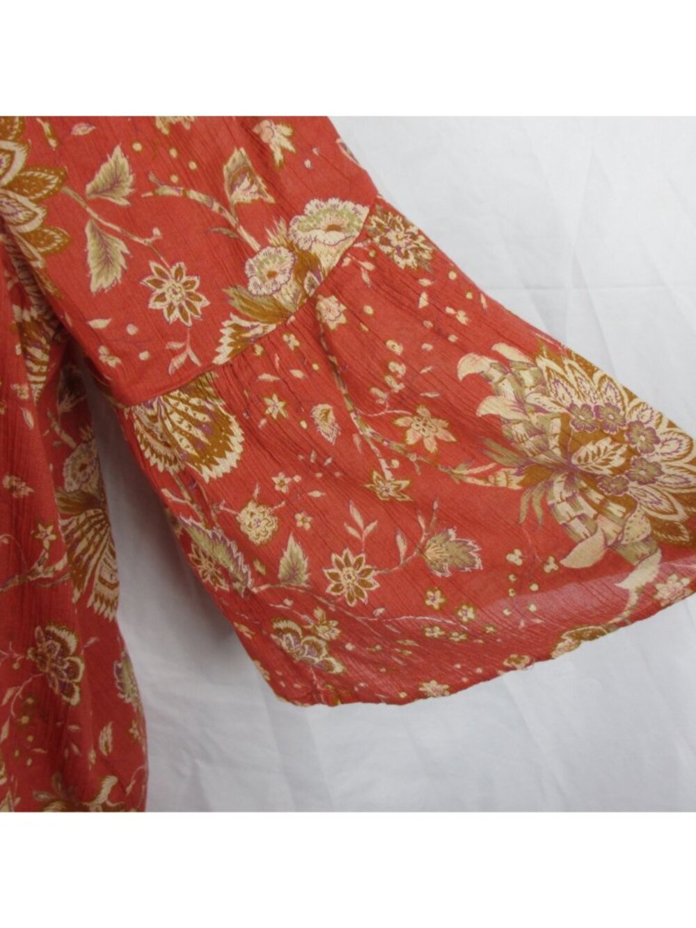 Chaps Peasant Top On or Off-Shoulder Rust Floral Size XL Cotton Bell Sleeve - Picture 4 of 6